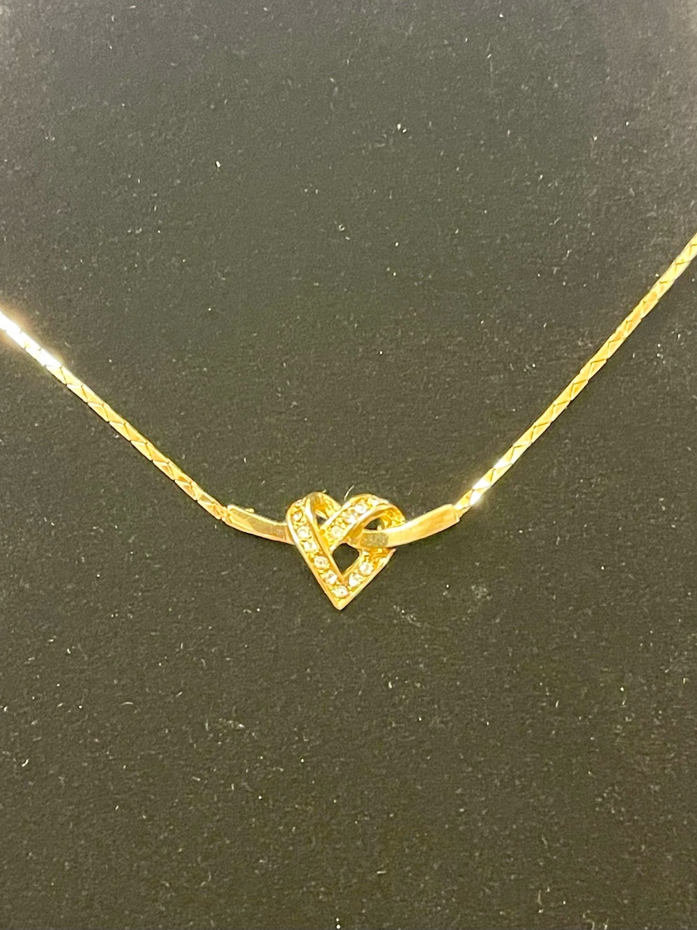 Christian Dior Gold Heart Knot Necklace with Crystals